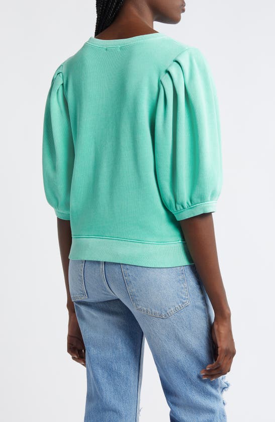 Shop Rails Camy Pleated Puff Sleeve Cotton Sweatshirt In Jade