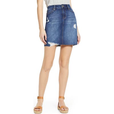 Liverpool Distressed Fray Hem Denim Skirt, Blue (Nordstrom Exclusive)