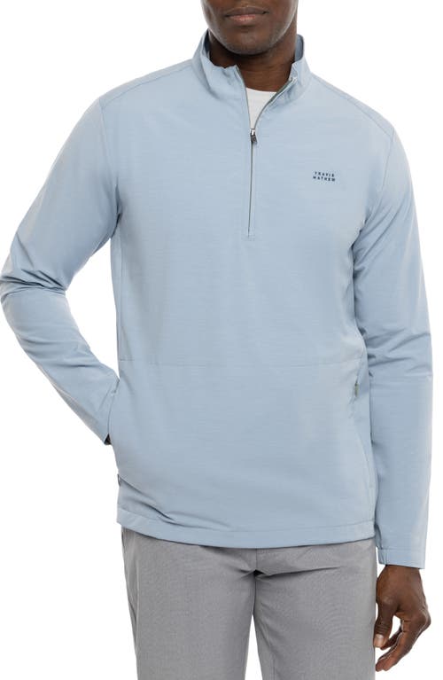 TravisMathew Twin Fin Quarter Zip Pullover in Heather Ash Blue at Nordstrom, Size Xx-Large