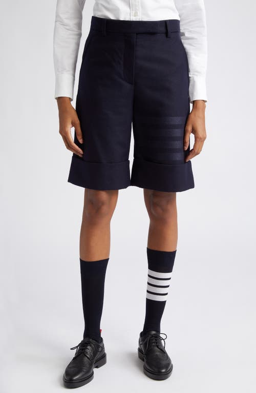 Thom Browne Tonal 4-Bar Wool & Cashmere Flannel Shorts in Navy
