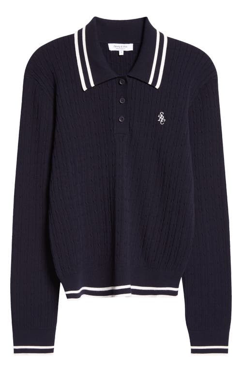 Shop Sporty And Rich Sporty & Rich Cable Tipped Long Sleeve Polo Sweater In Navy