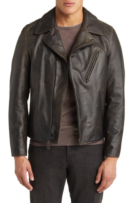 Shop Schott Nyc Cowhide Leather Moto Jacket In Grey