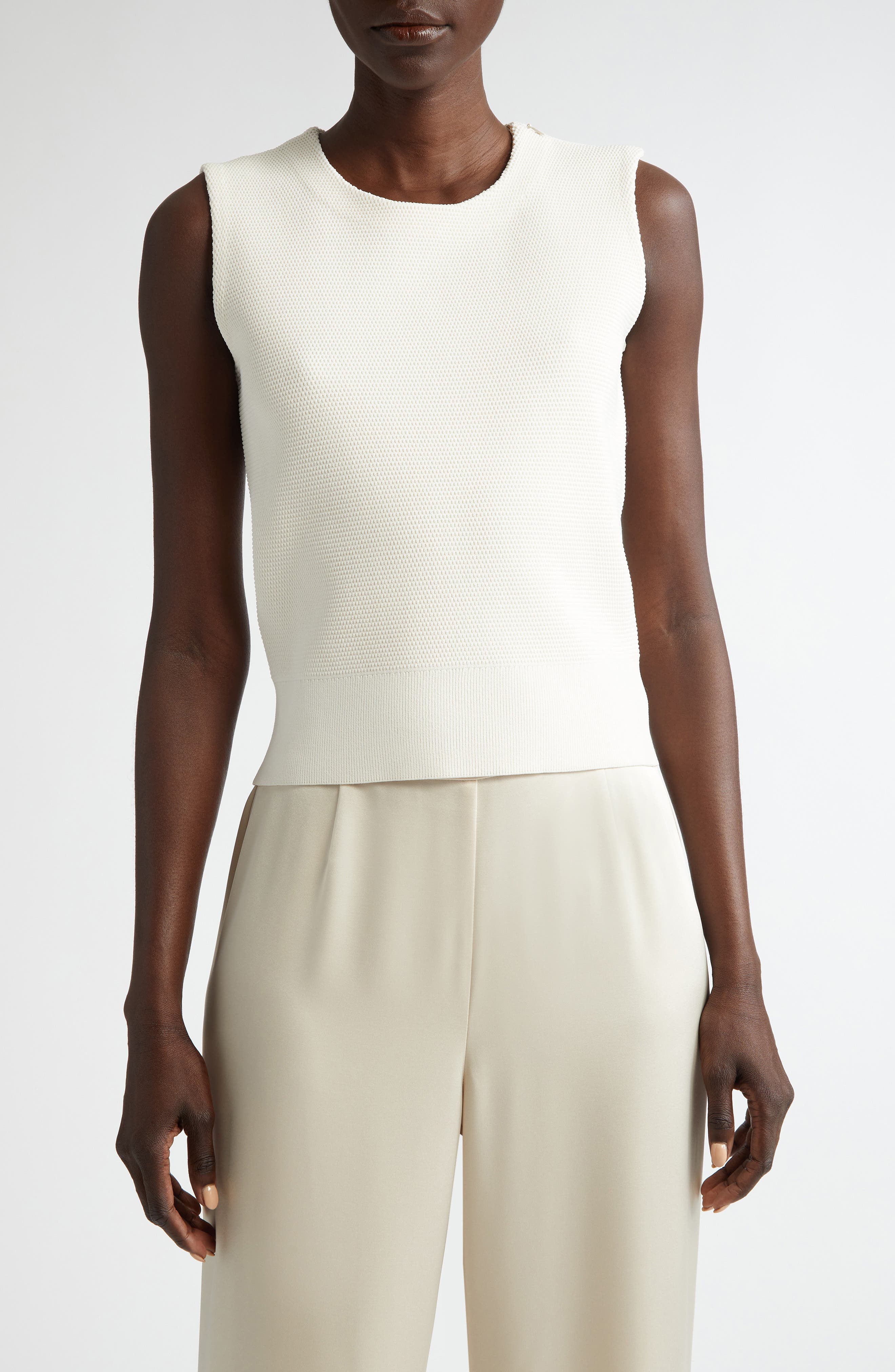 St. John Collection Piqué Knit Shell in Ecru 