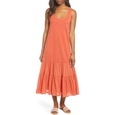 Petite Caslon Mixed Media Drop Waist Maxi Dress, Red