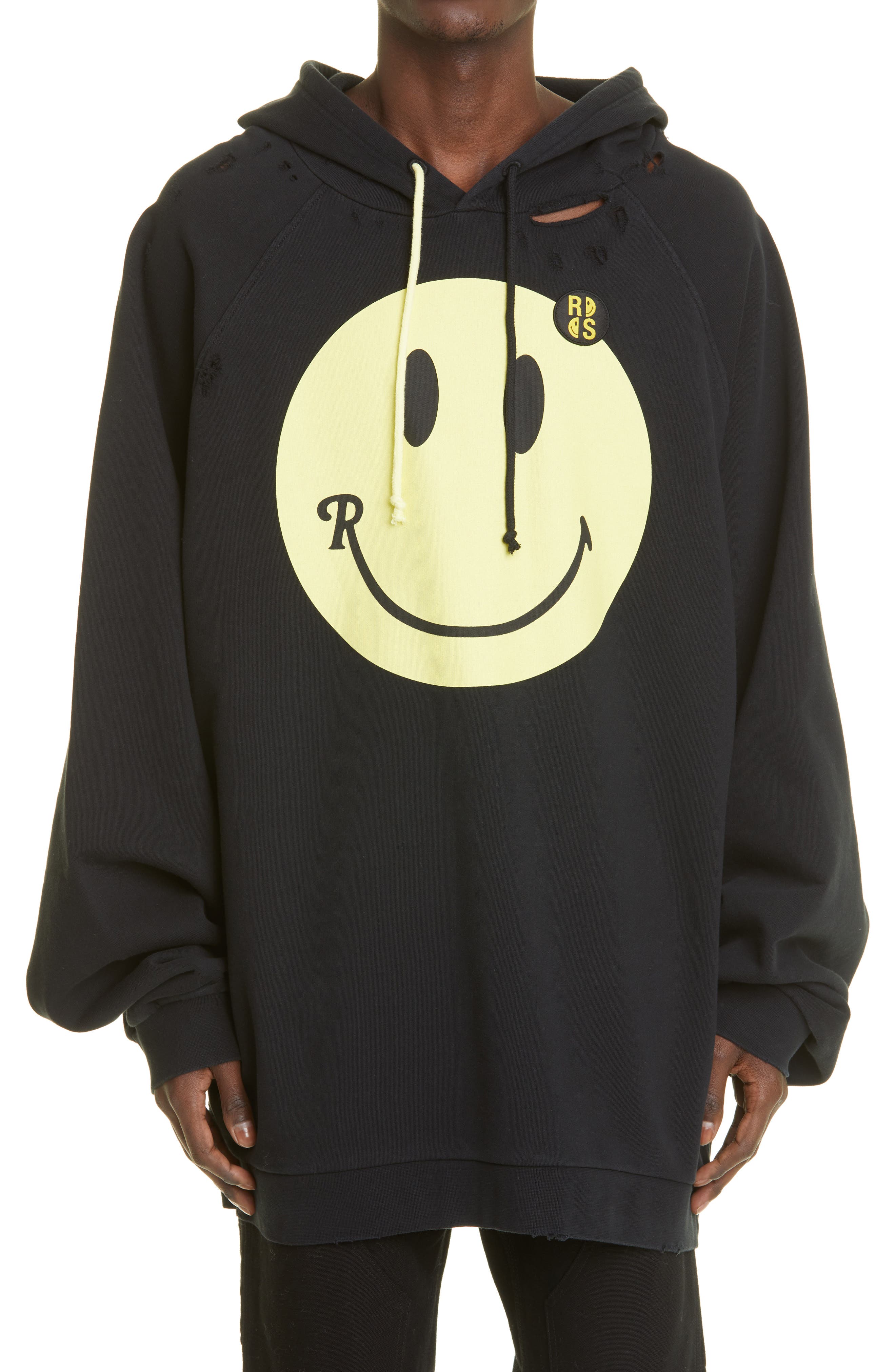 Raf Simons x Smiley 50th Anniversary Oversize Graphic Hoodie in Black at Nordstrom, Size Small