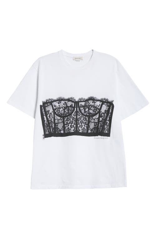 Alexander Mcqueen Corset Cotton Graphic Tee In White/black