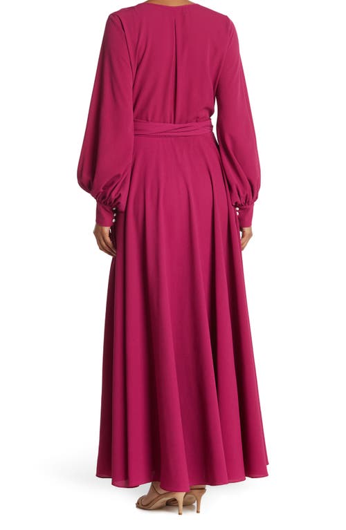 Meghan La Long Sleeve Solid Wrap Maxi Dress In Cranberry