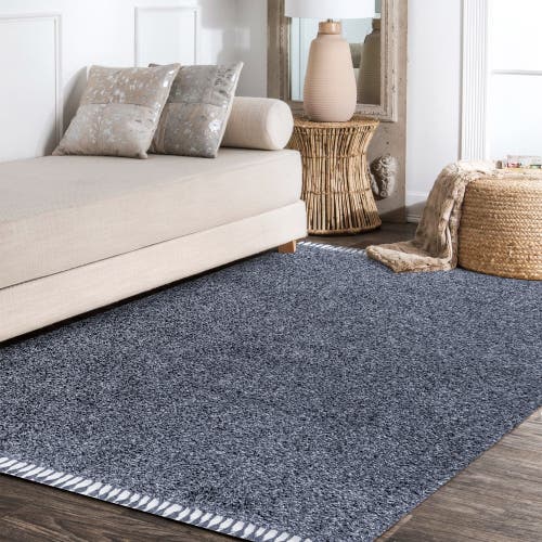 Jonathan Y Mercer Shag Plush Tassel Area Rug In Denim Blue