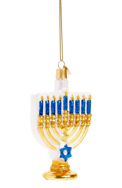 Old World Christmas Menorah Glass Decoration in Blue/Gold 