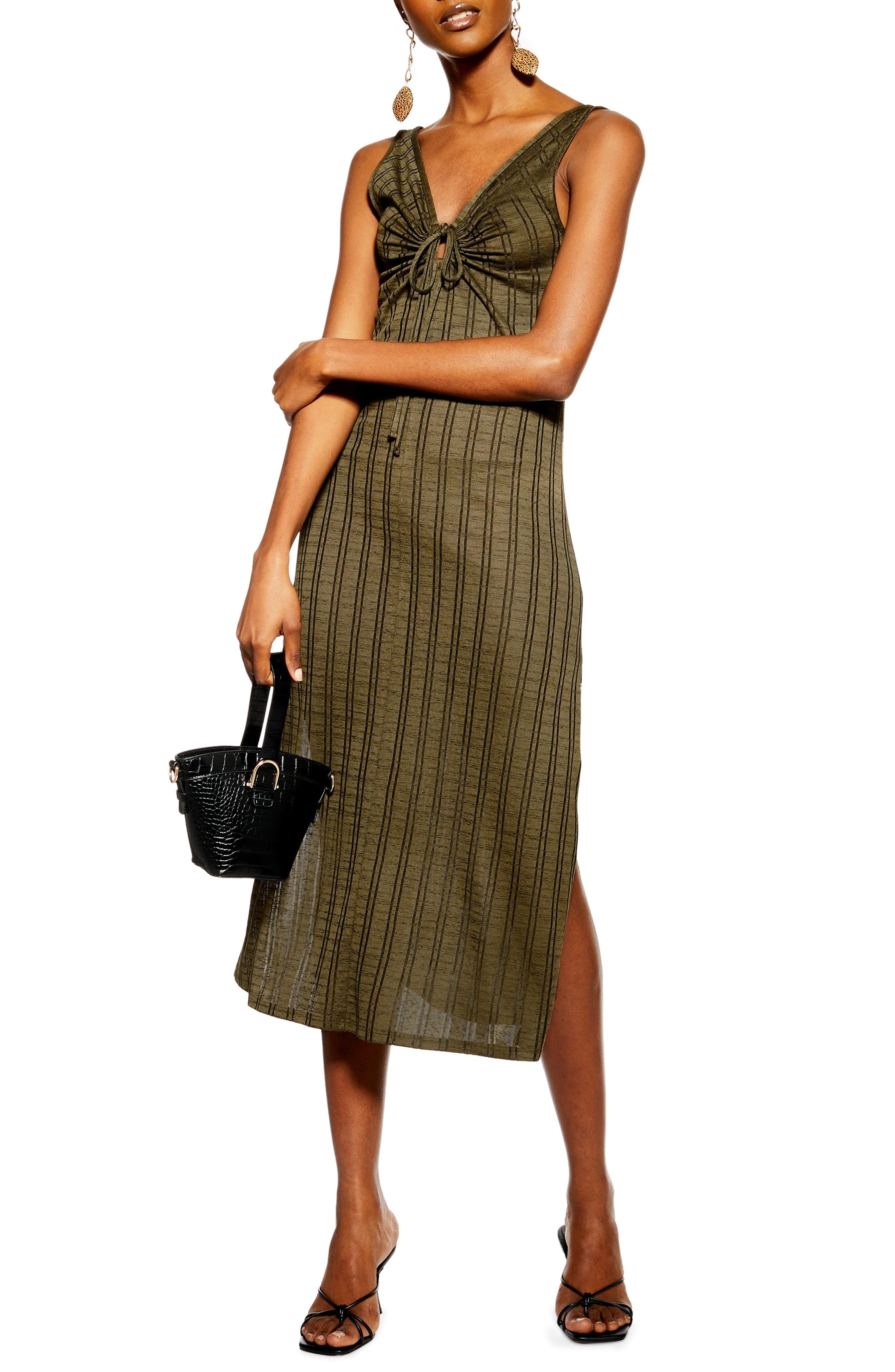 Topshop Keyhole Stripe Midi Dress, US (fits like 0) - Green