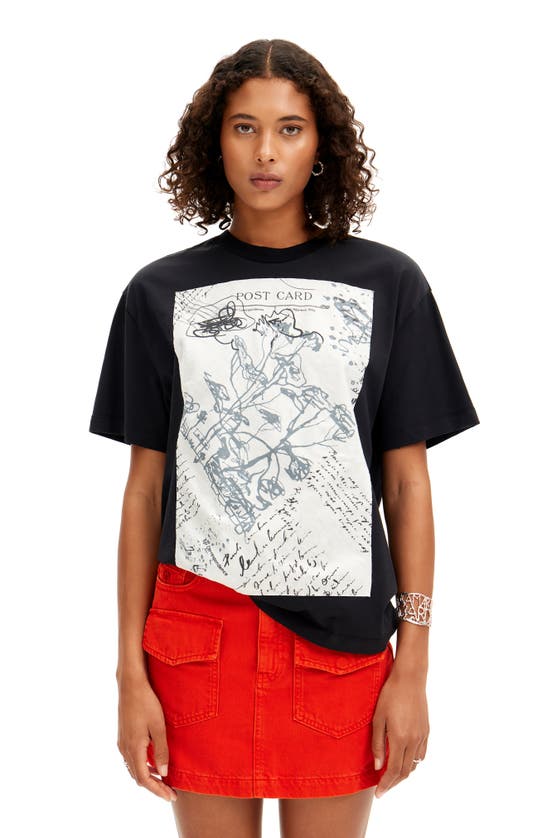 Shop Desigual Post Card Graphic T-shirt In Black