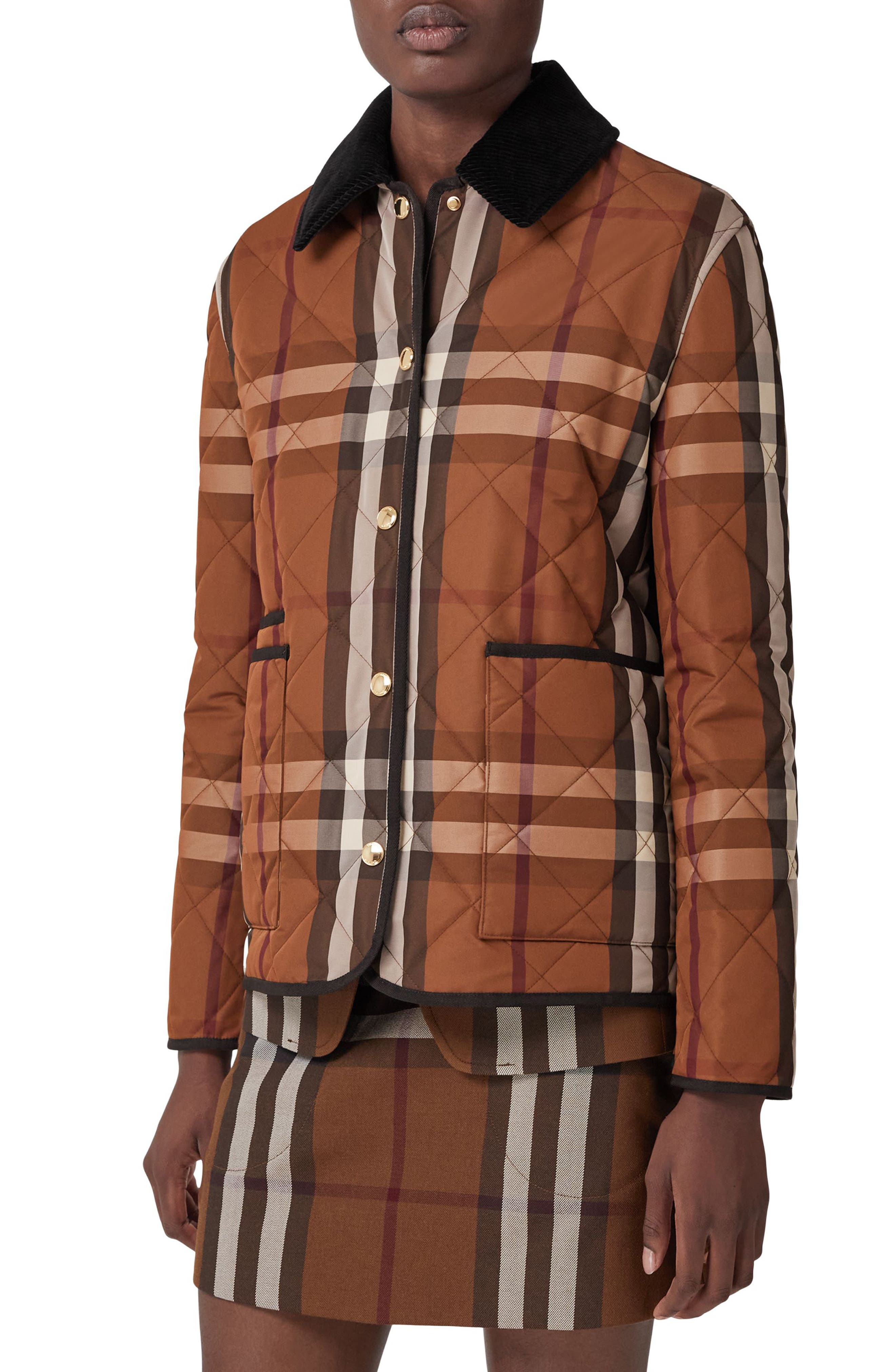 Brown Womens Jackets Burberry Jackets Burberry Checked Jacket in Beige 
