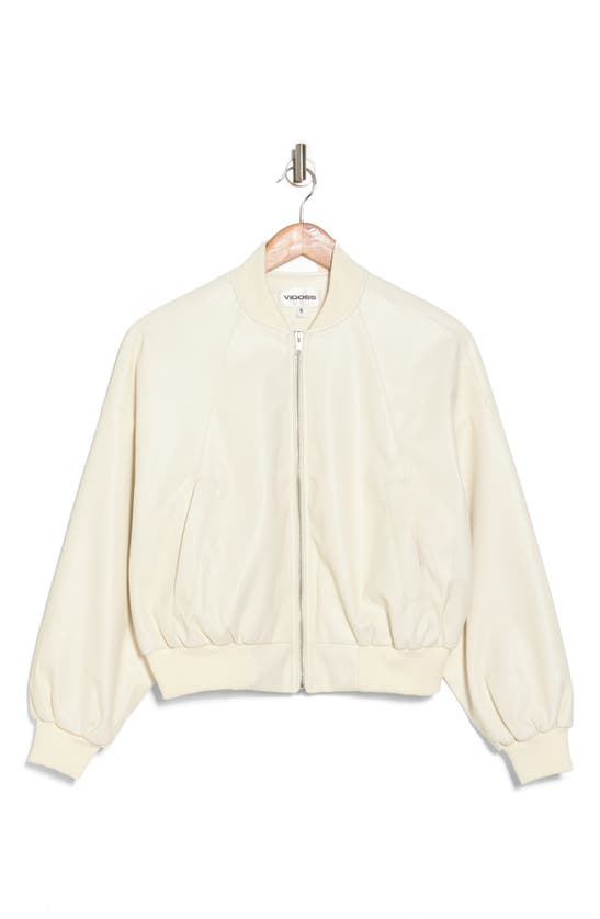 Vigoss Faux Leather Crop Bomber Jacket In Creme