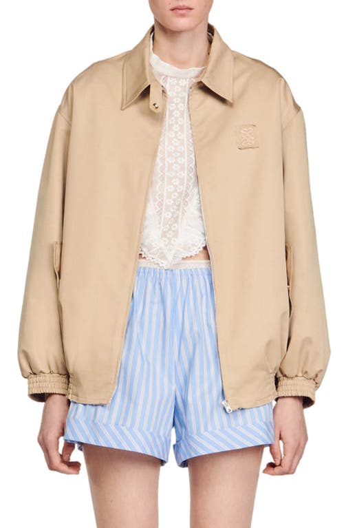 sandro Salomon Front Zip Jacket in Beige 