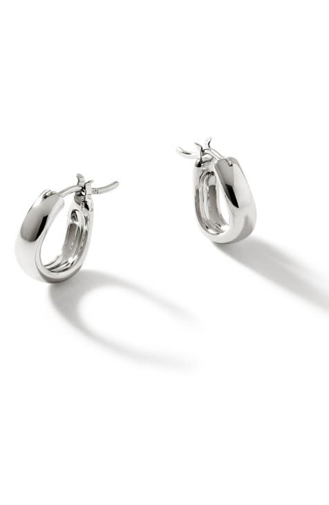 Sterling Silver Post Drop Stud Earrings with Double Hoop Dot Design
