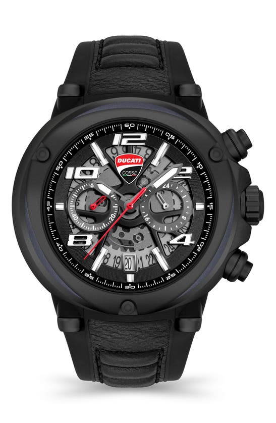 Shop Ducati Corse Partenza Chronograph Leather Strap Watch, 49mm In Black