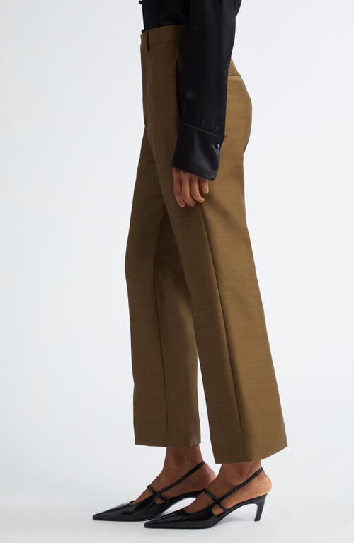 Shop Bite Studios Credo Pleated Organic Wool & Silk Flare Trousers In Moss