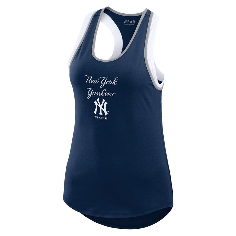 Wear By Erin Andrews Navy New York Yankees Colorblock Racerback Tank Top In Navy