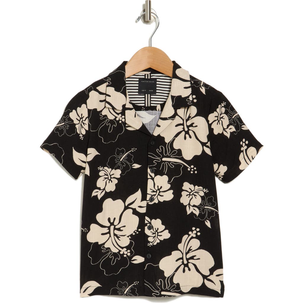 Denim And Flower Kids' Tropical Floral Short Sleeve Button-up Shirt In Black