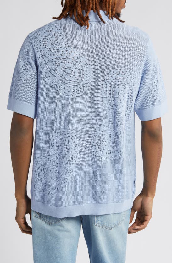 Shop Obey Teardrop Open Knit Short Sleeve Button-up Shirt In Hydrangea