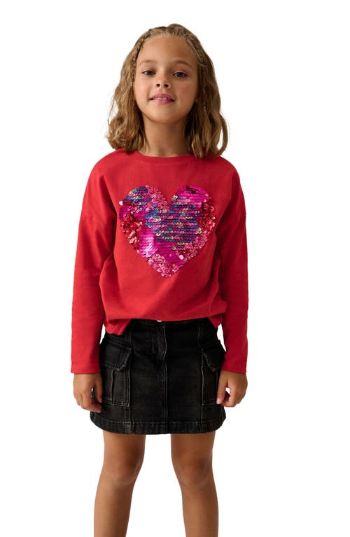 Shop Next Kids' Sequin Heart Long Sleeve Cotton Graphic T-shirt In Red