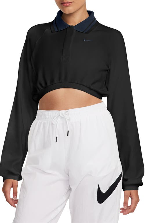 Nike Sportswear Collection Long Sleeve Crop Polo In Black/obsidian/obsidian