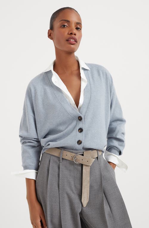 Shop Brunello Cucinelli Cashmere Cardigan With Monili In Light Denim