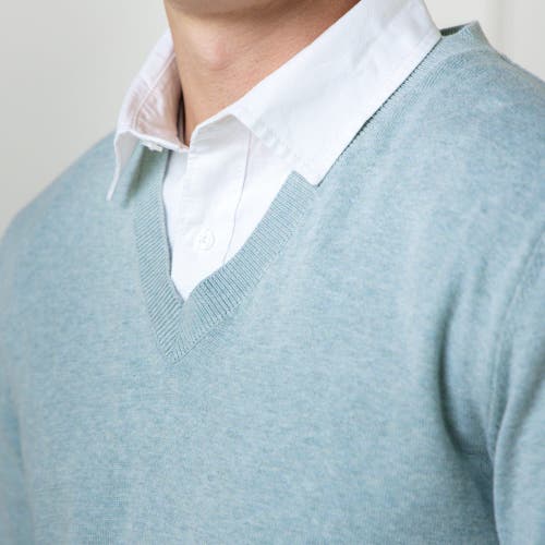 Hope & Henry Organic Fine Gauge V-neck Sweater In Dusty Blue Heather