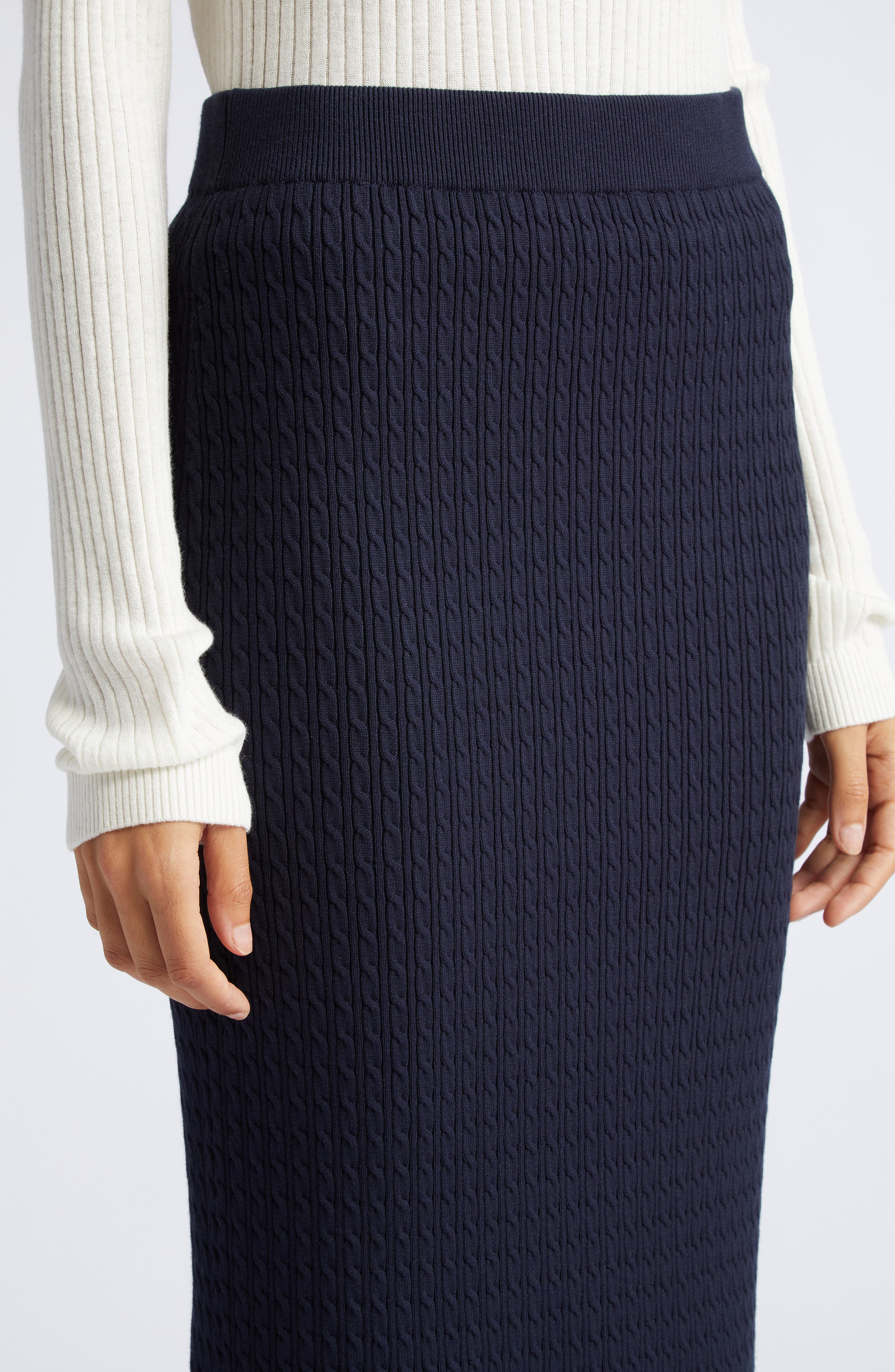 Cable-knit wool midi skirt