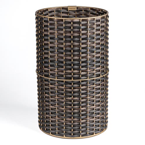 Happimess Cecil Modern Faux Wicker Cylinder Waste Basket In Dark Bronze/gold
