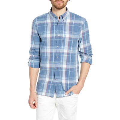 French Connection Bleached Check Slim Fit Shirt, Blue