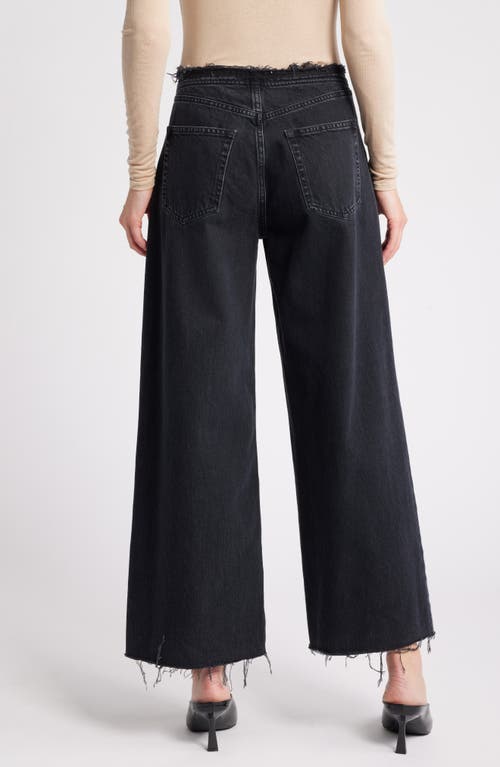 Shop Frame Le Distressed Nonstretch Low Rise Wide Leg Cutoff Jeans In Inkwell