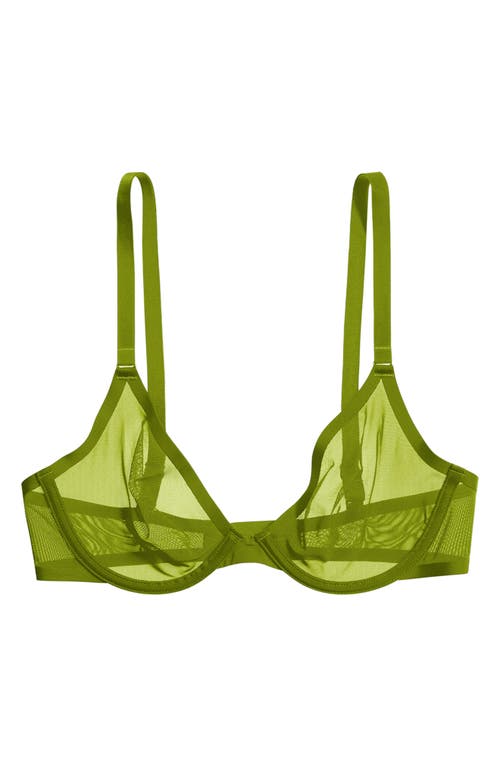 Cuup The Plunge Underwire Sheer Mesh Bra In Leaf