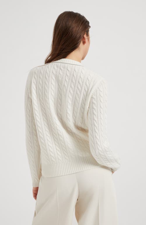 Shop Brunello Cucinelli Cashmere Cable Knit Cardigan With Monili In Panama