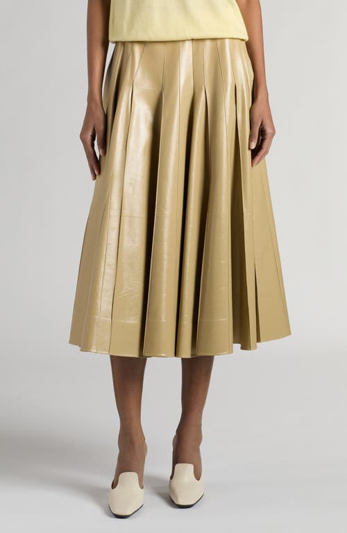 Bottega Veneta Pleated Lambskin Leather Midi Skirt in Sesame at Nordstrom, Size 8 Us