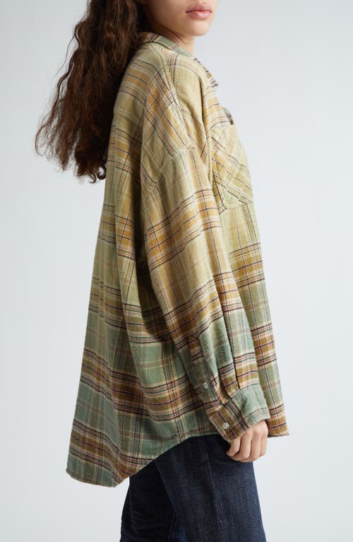 Shop R13 Gradient Plaid Oversize Cotton Flannel Workshirt In Gradient Bleach Green Plaid