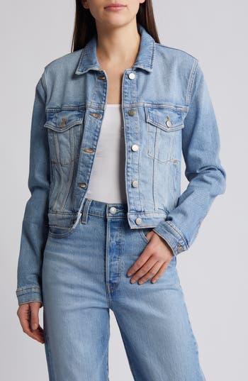 Shop Good American Committed To Fit Denim Jacket In Indigo597