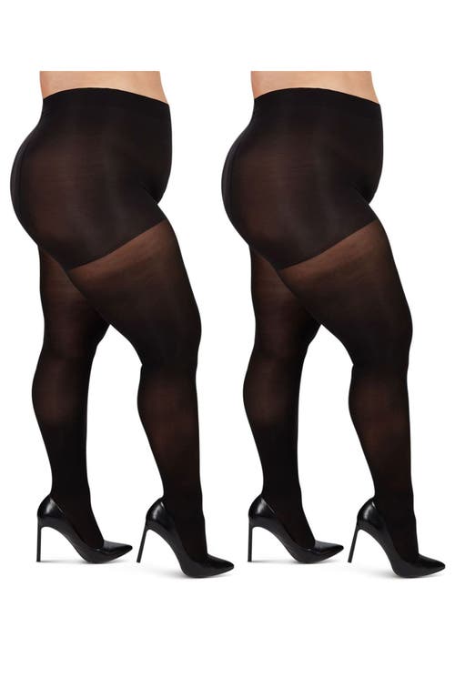 Shop Memoi 2-pack Opaque Tights In Black