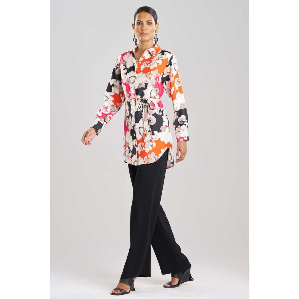 Natori Cressida Floral-print Silk Twill Tunic Shirt In Multi