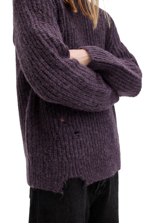 Shop Allsaints Slane Distressed Wool, Alpaca & Cotton Crewneck Sweater In Cosmic Purple