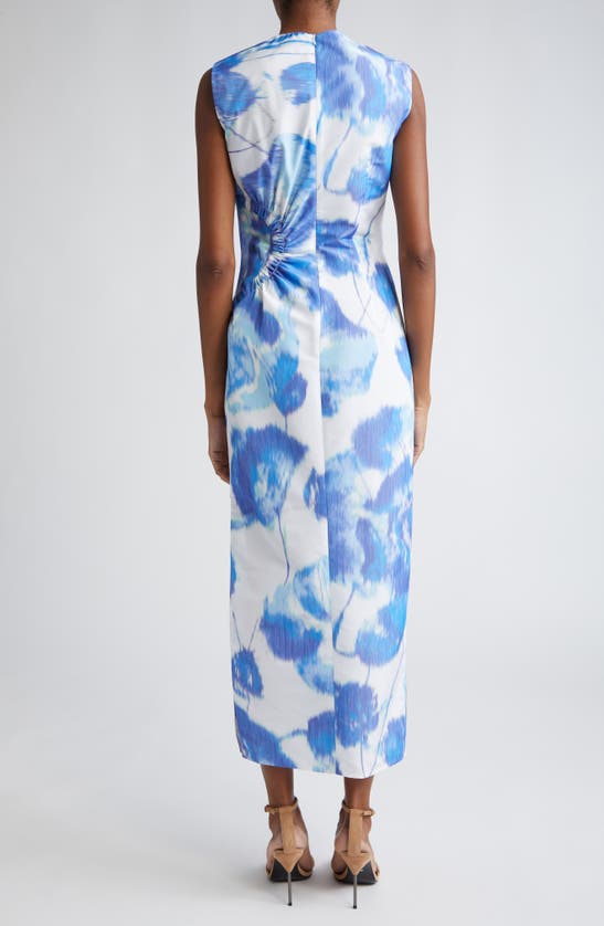 Shop Lela Rose Julia Warp Floral Print Sleeveless Dress In Ivory/ Blue Multi