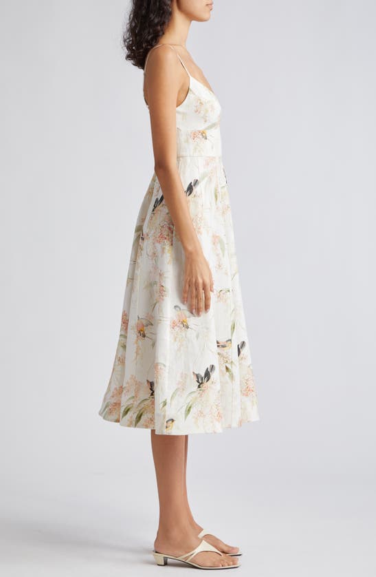 Shop Zimmermann Picnic Floral Linen Midi Sundress In Coral Birds