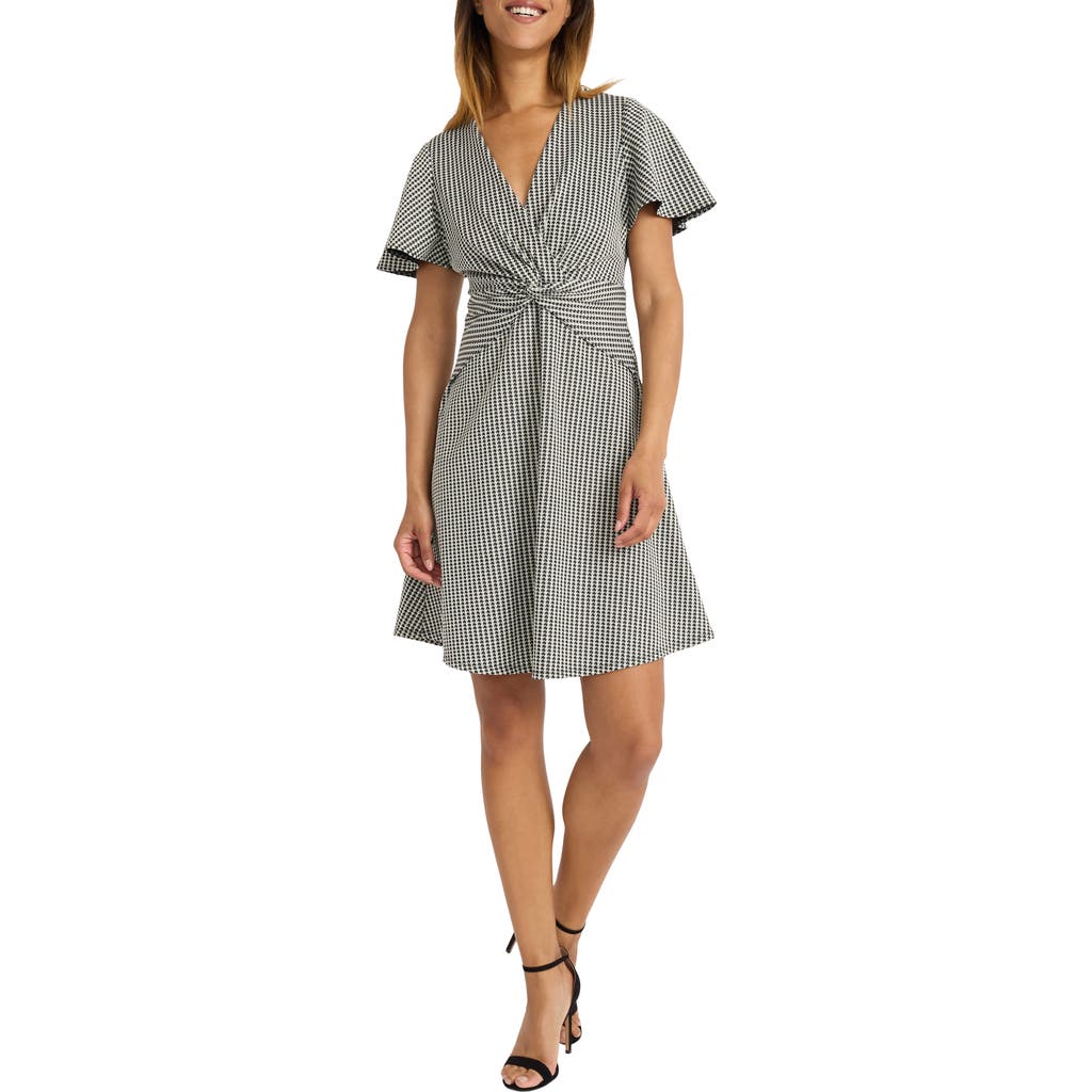 Maggy London Houndstooth Knot Minidress In Black/white