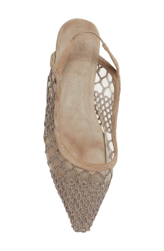 Shop Brunello Cucinelli Caged Monili Pointed Toe Slingback Flat In Silver