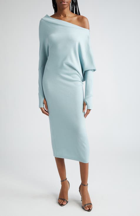 Renee One Shoulder Midi Dress - Blue Print - Petal & Pup USA