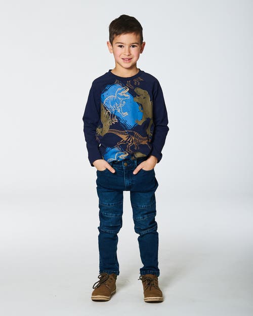 Shop Deux Par Deux Boy's Raglan T-shirt With Dinosaure Print Navy In Peacoat