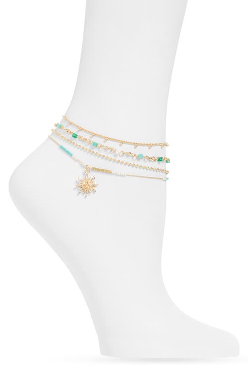 Set of 4 Beaded Anklets in Gold- Multi