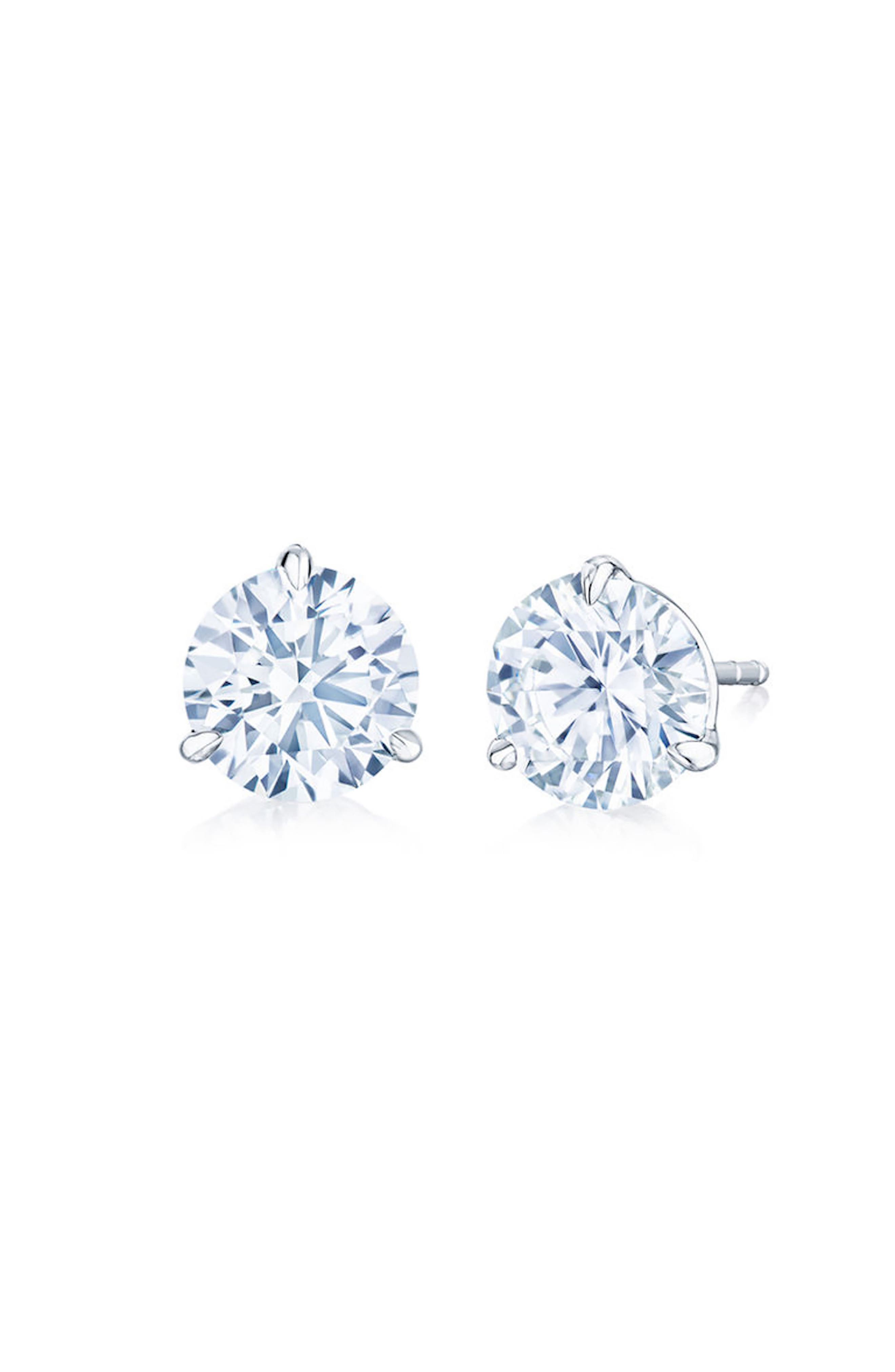 Kwiat Platinum Set Round Cut Diamond Stud Earrings - 3.04ctw in White 