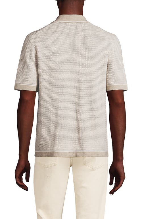 Shop Lands' End Short Sleeve Button Down Sweater Polo In Ivory/aged Birch