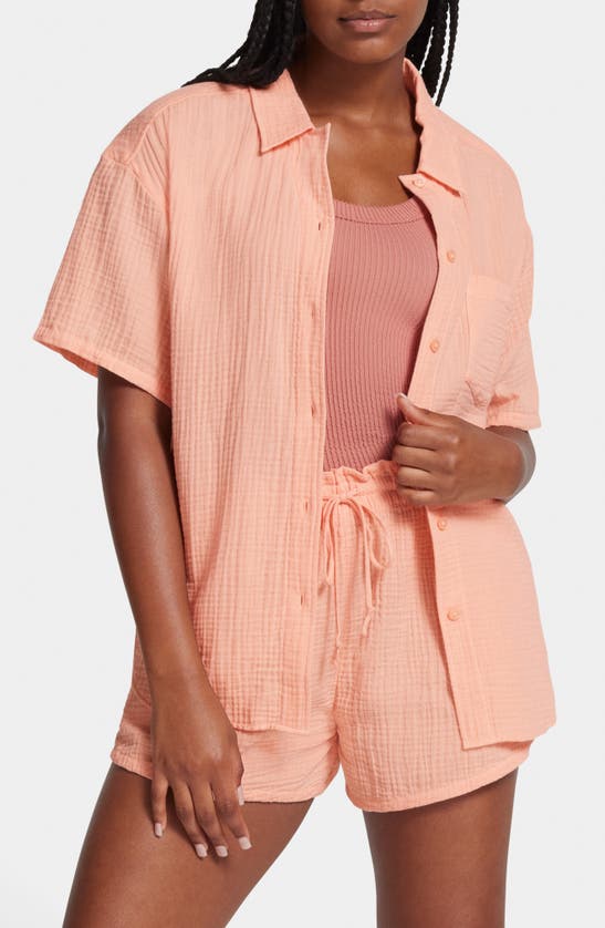 Shop Ugg Embrook Short Sleeve Cotton Gauze Pajama Top In Sunstone
